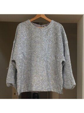 NEW RHODE LAURA TEXTURED LONG SLEEVE SILVER TOP SIZE M